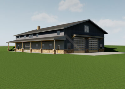render of the two-story Red Lodge Barndominium’s right side